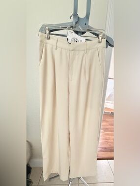 Cream Pleated Dress Pants